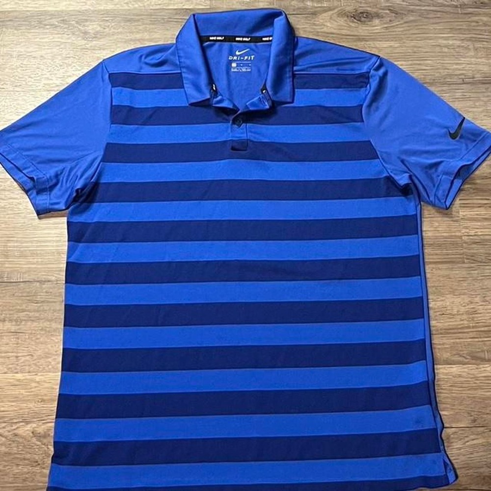 Nike Golf Blue Striped Dri-Fit Sportswear Polo Button Shirt size medium